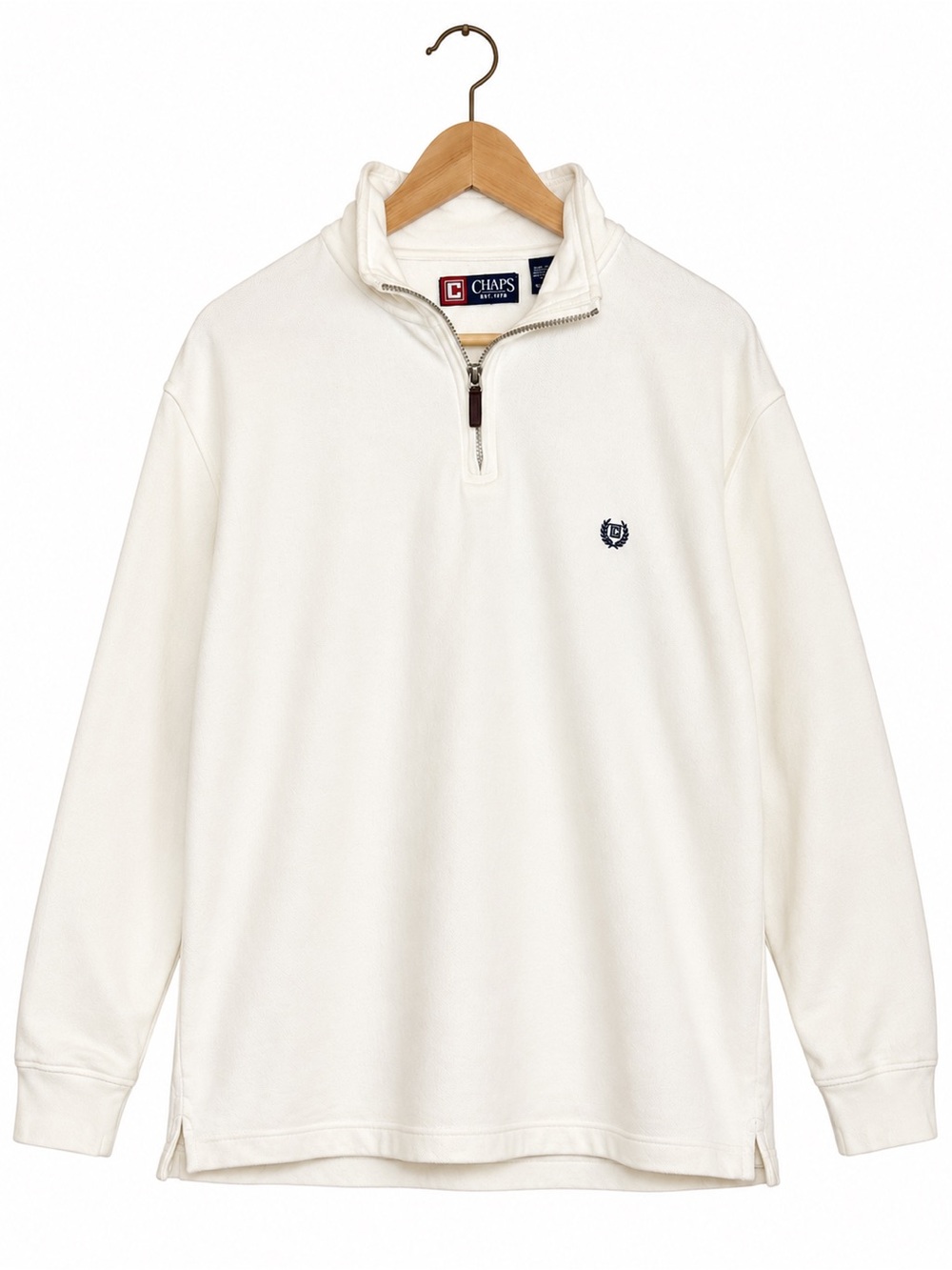 Chaps Cream Quarter Zip Pullover Preppy Coastal Quiet Luxury Sweater NWT